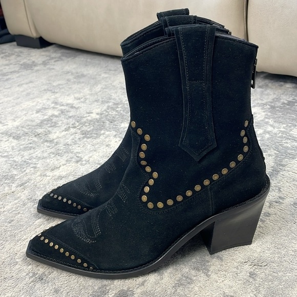 NIB Zadig & Voltaire Cara High Suede Studded Western Cowboy Boots Black Sz 41 - Picture 6 of 16